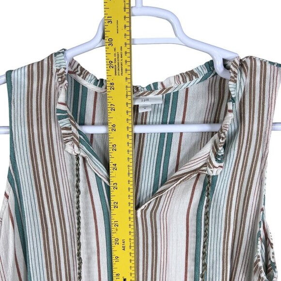 J Jill Womens M Tiered Tunic Top Tassels Sleeveless Striped Ruffled Boho Blouse - Picture 9 of 13
